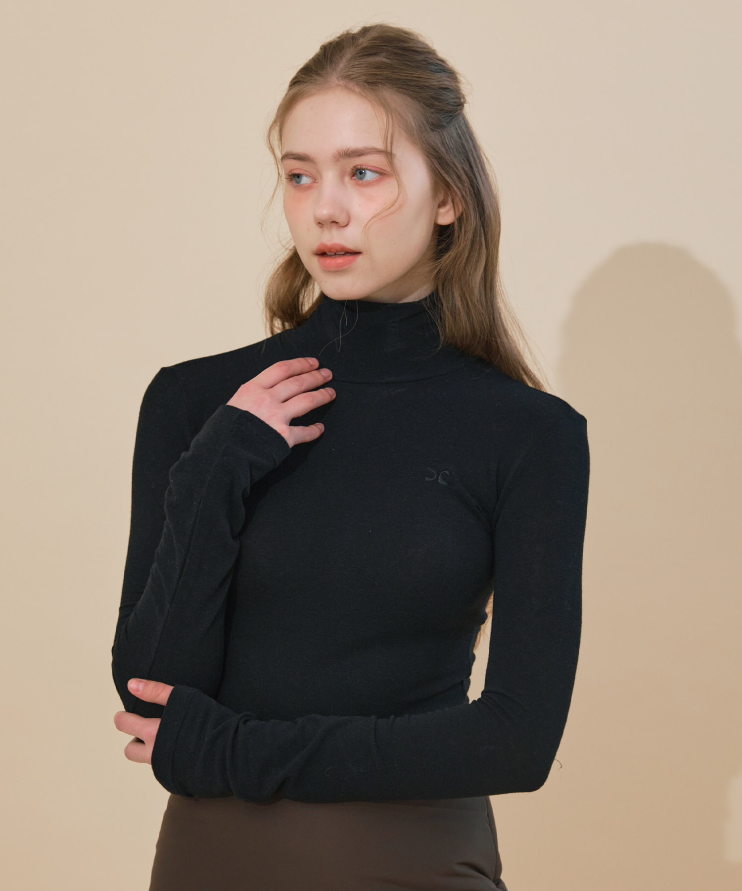 wool high neck long sleeve (black)