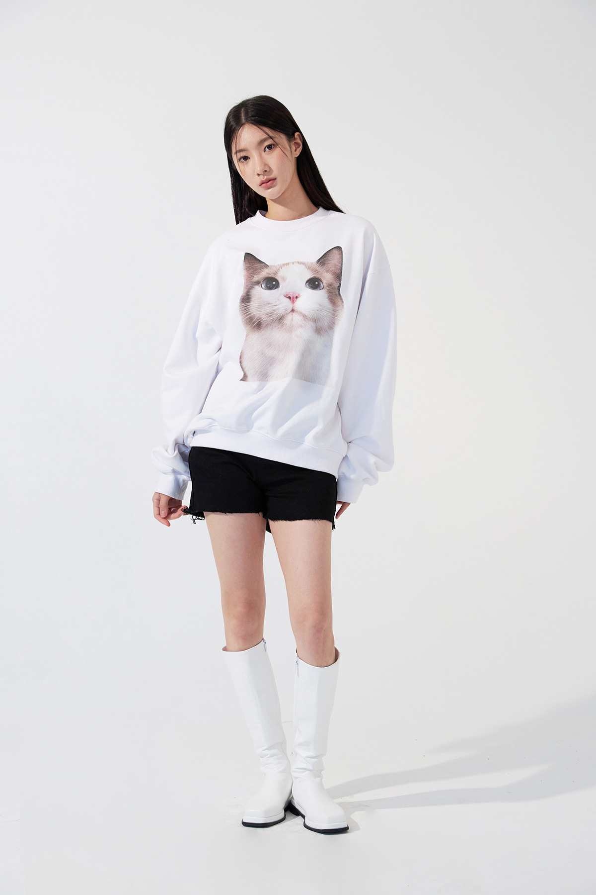 NO.2 Cat Face Sweatshirt (White)