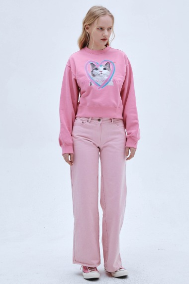 Heart Cat Face Sweatshirt (Pink)